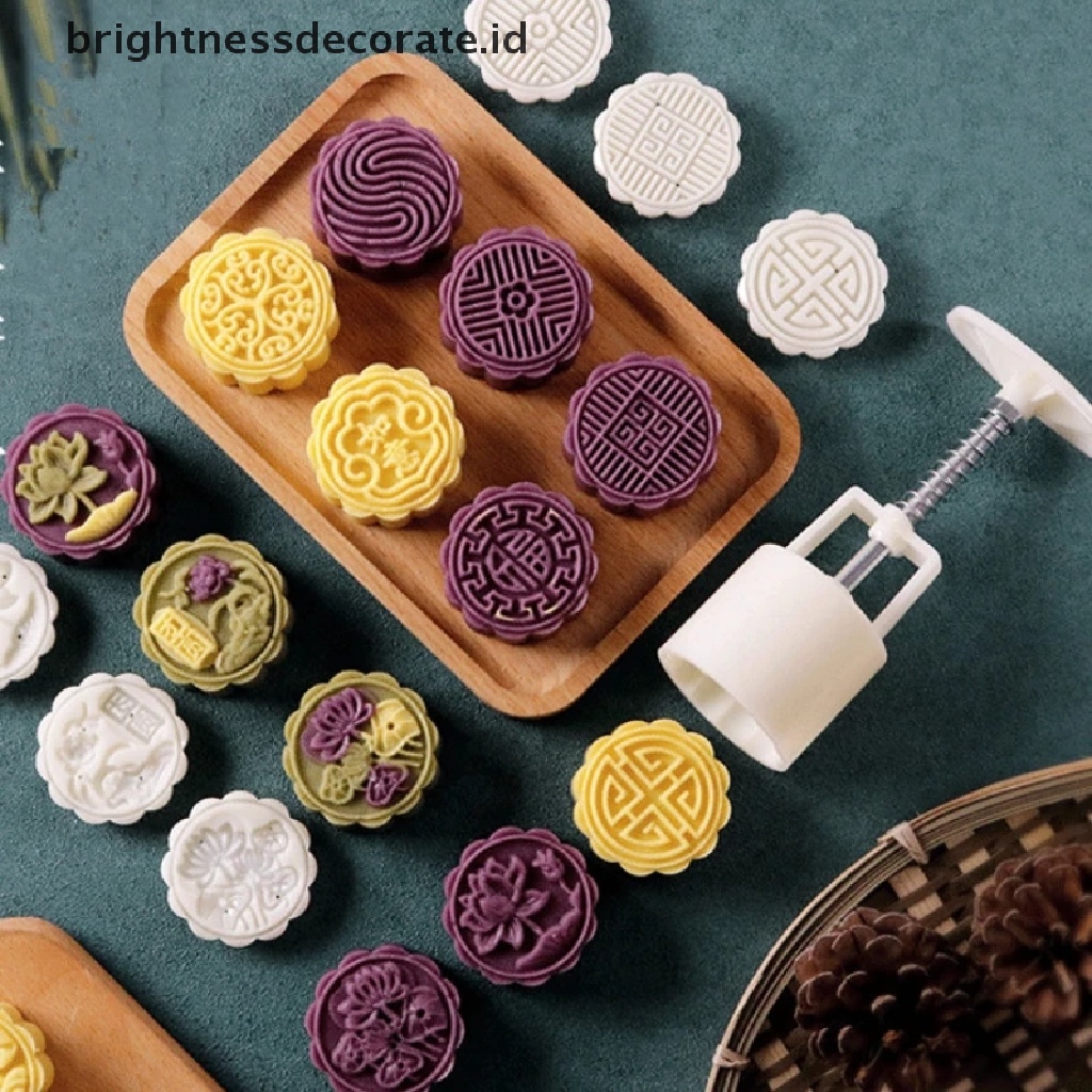 [Birth] 6pcs/set Cetakan Mooncake Bentuk Bunga Cetakan Kue Tekanan Tangan Fondant Bulan [ID]