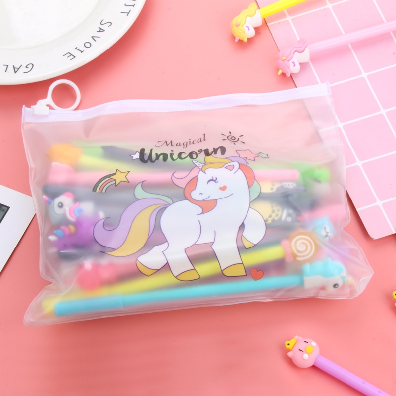 CHIKOISME - Karakter Travel Pouch Mika Motif Zipper Bag Transparan unicorn cactus Ziplock Tas Kosmetik Transparant Zip Lock Alat Tulis ATK Murah Import NR