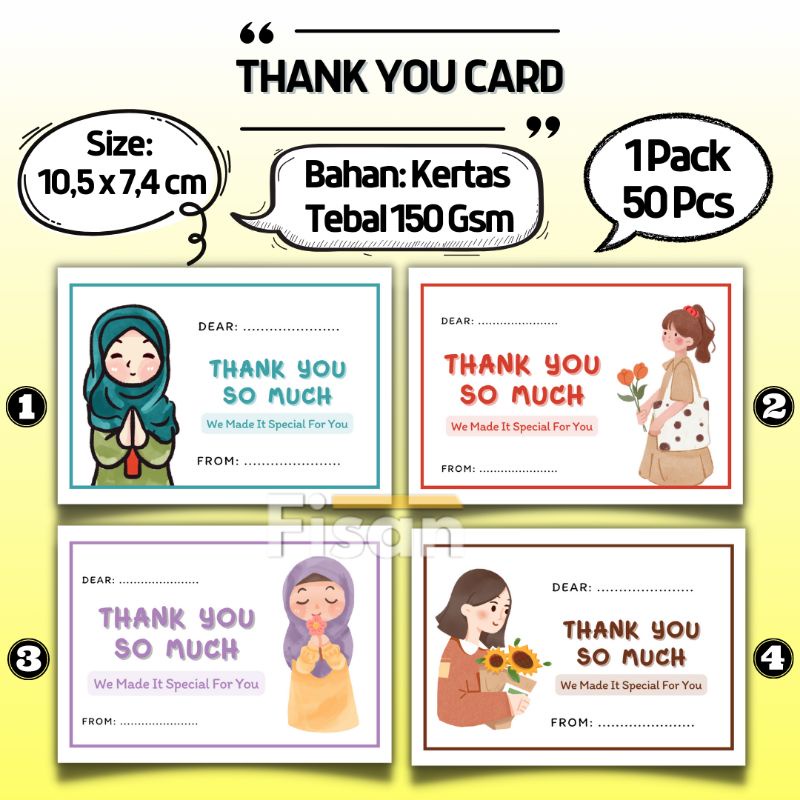 

50 Pcs Thank You Card / Thankyou card /Kartu Thank You