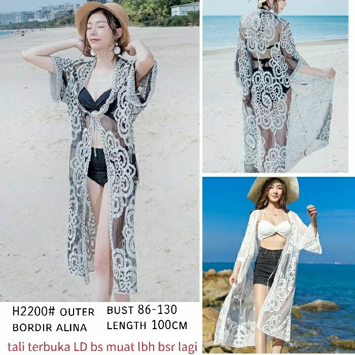 Jaket Wanita outer Pantai Outer Transparan Outer bordir - alina. putih import kirim ari ini terbaru 
