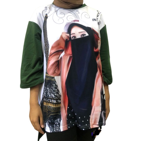 Kaos Oversize Wanita  Paris hijab Sablon Sublim
