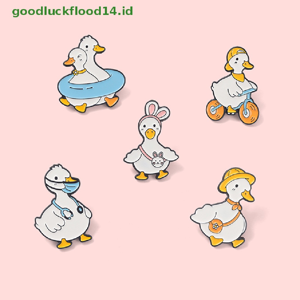 [GOOGFOUR] Pin Enamel Hewan Yang Indah Bebek Angsa Belanja Berenang Bersepeda Bros Tas Kerah Pin [TOP]