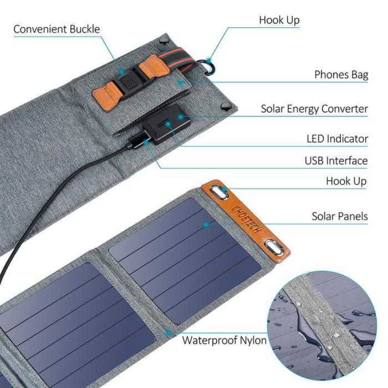 Choetech USB Foldable Solar Powered Charger 4 Panel 14W - SC004