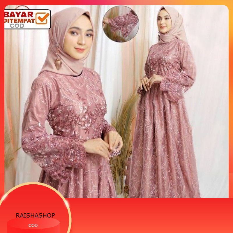 Size L XL XXL / Gamis Pesta / Gamis Jumbo / Maxi Dress / Gamis Tile / Gamis Maxi Brokat Yumna