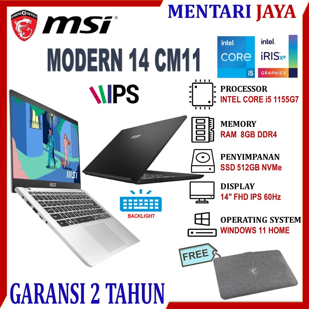 MSI Modern 14 C11M i5 1155G7 8GB 512GB 14 inch Full HD IPs Windows 11 Home