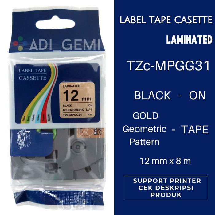 

Compatible Label Tape Brother TZc-MPGG31 Black On Gold Geometric Pattern 12mm