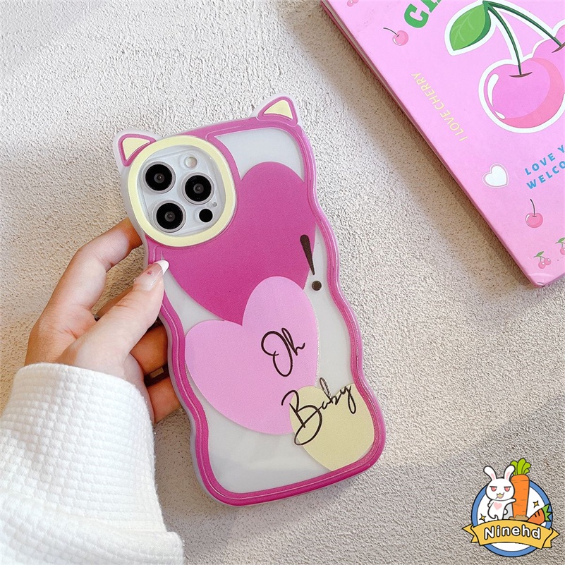 IPHONE Casing Kompatibel Untuk Iphone14 13 12 11 Pro Max X Xr Xs Max8 7 6 6s Plus SE Transparan Pink Pola Cinta Casing Ponsel Shockproof Silicone Soft Case Full Screen Cover Pelindung