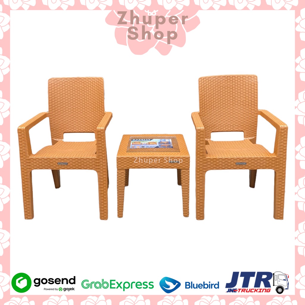 1 Set 2 Kursi Teras Napolly BIG 8R3 + Meja Mapan 45 | Kursi Taman Plastik | Bangku Plastik Modern | 