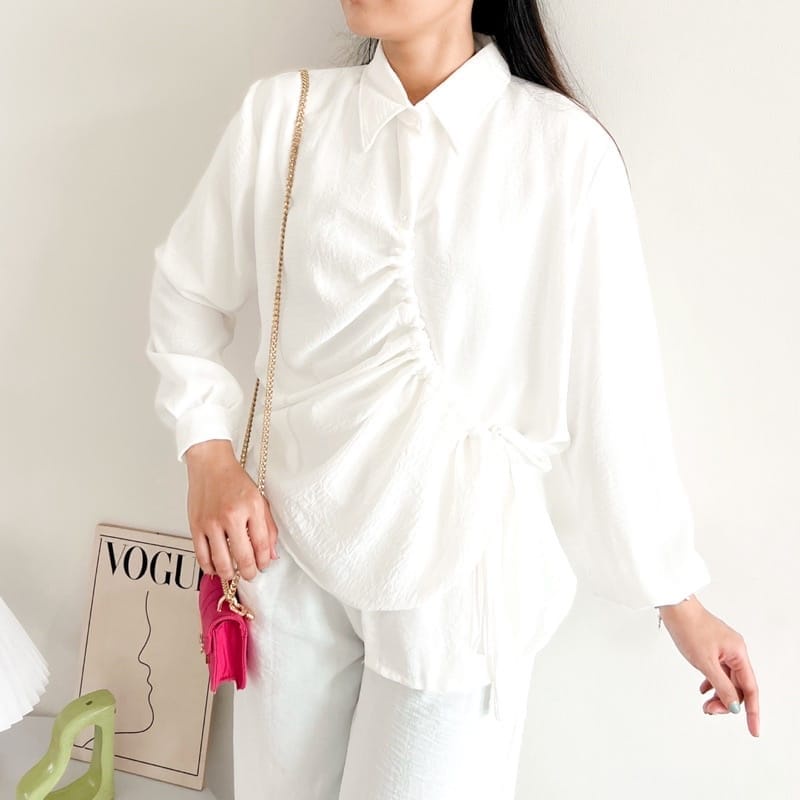 Corla Blouse Crinkle Kemeja Blouse Serut Wanita