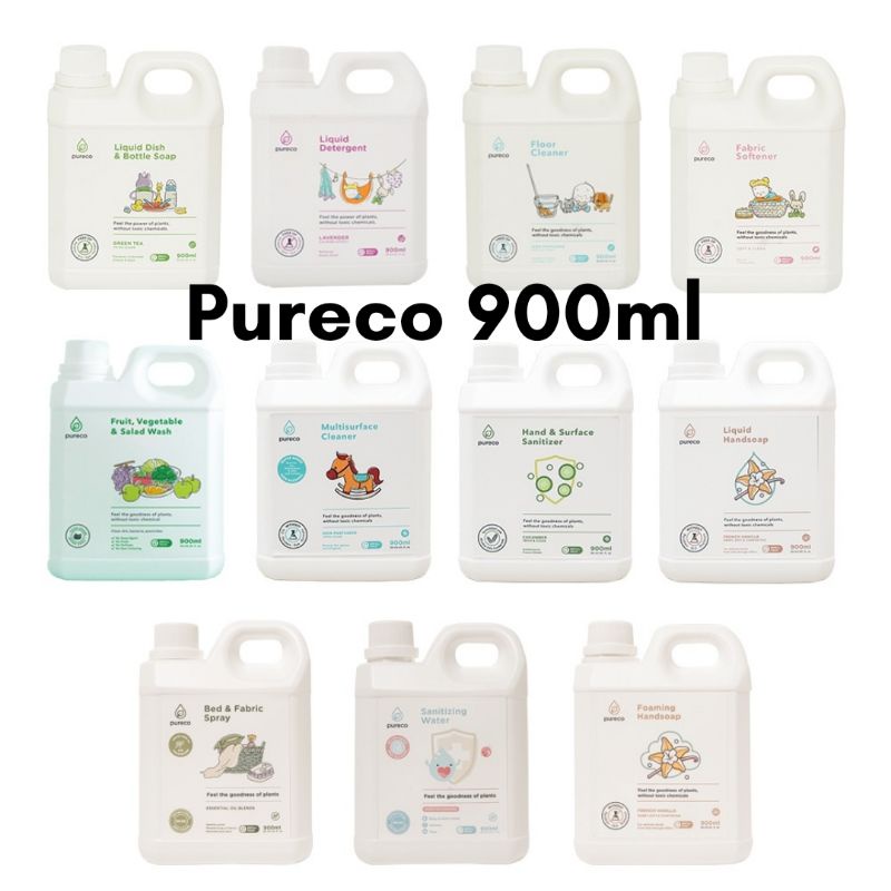 Pureco 900ml Floor Cleaner / Liquid Detergent / Liquid Dish Bottle / Softener / Hand Surface / Multi Surface / Liquid Handsoap / Foaming Handsoap / Fruit Veggie Salad Wash / Sanitizing Water Refill