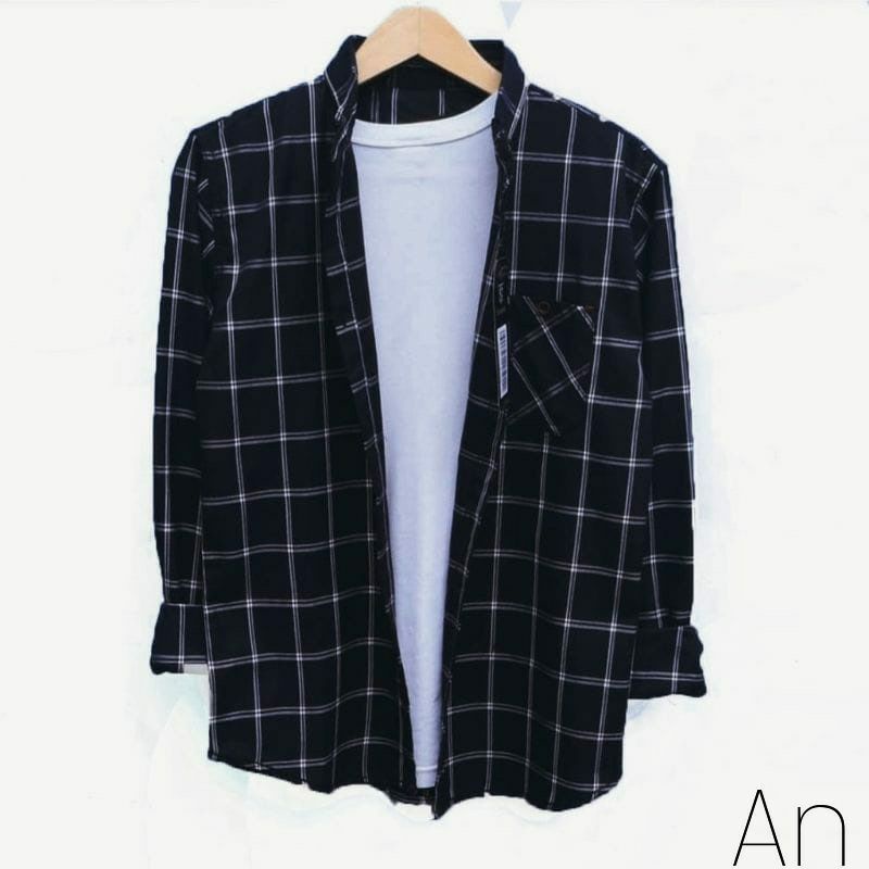 Kemeja Flanel Pria Lengan Panjang Motif Kotak Kotak Kwalitas Premium Flanel Terbaru 2022 pria lengan panjang distro kasual santai casual katun kerja kantor putih merah marun hitam premium pria cowok laki laki wanita cewek perempuan terlaris murah viral-FL H