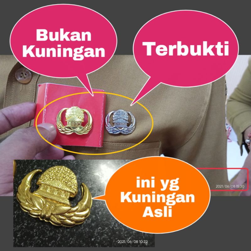 FAKTA KELEMAHAN PIN KORPRI BAHAN LAPIS EMAS LUNTUR BERUBAH WARNA MENJADI PUTIH