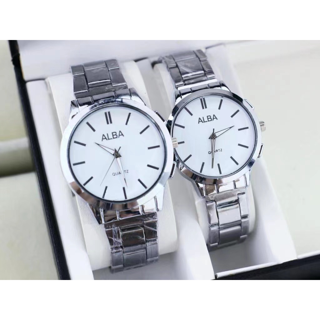 Termurah COD Jam Tangan Couple Wanita Pria Analog Quartz Casual Fashion Strap Rantai Stainless Steel Import