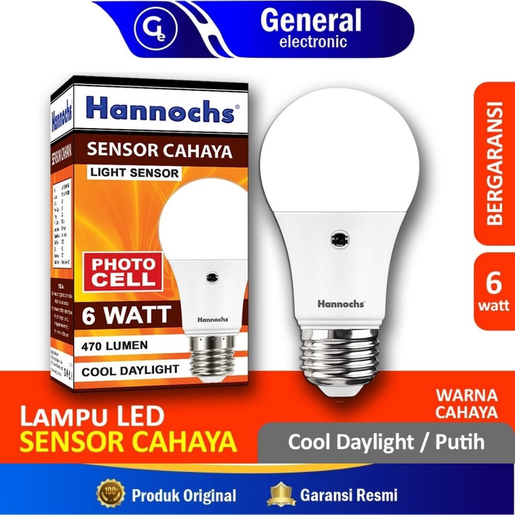 Lampu Led Light Sensor Cahaya Otomatis Hannochs 6w 9w 11w 30w Cahaya Putih