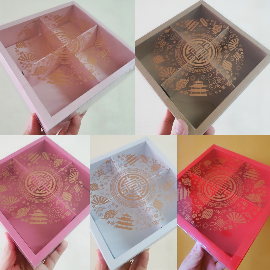 

10 pcs box sekat 4 packaging mooncake edisi tahun baru cina ukuran 19x19x5cm kotak kemasan hadiah hampers imlek