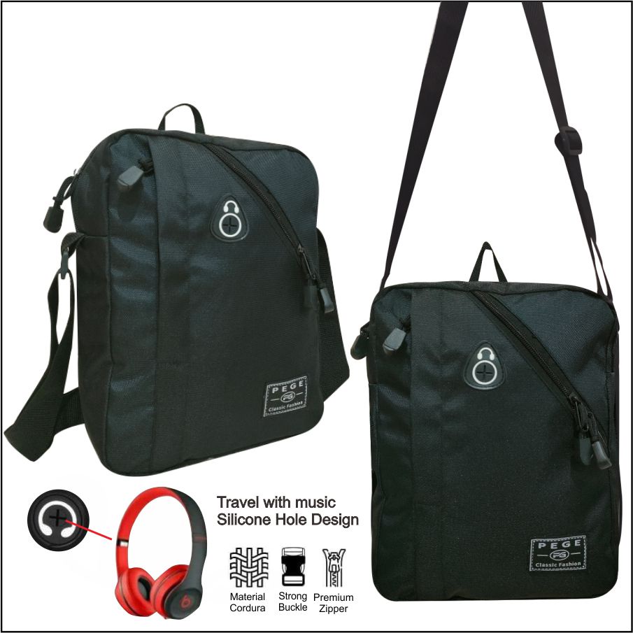 Tas Selempang Bahu Pria PEGE Eizen Model Casual Warna Hitam- PG 8948