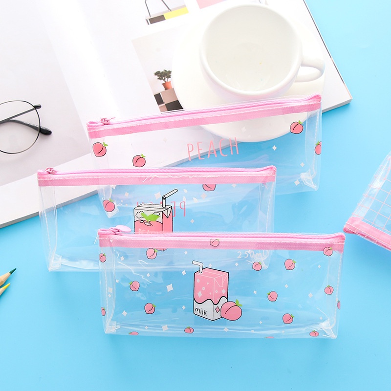 

Hanarippana tempat pensil PVC gambar peach transparan | kotakk pensil peach PVC bening minimalis anak perempuan jepang