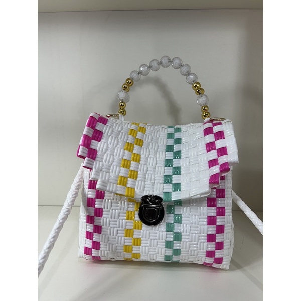 (TANPA ACCESORIES) MONIC BAG Tas Jali Jaly Tas Anyaman Plastik Premium Mini Handle Mutiara Premium