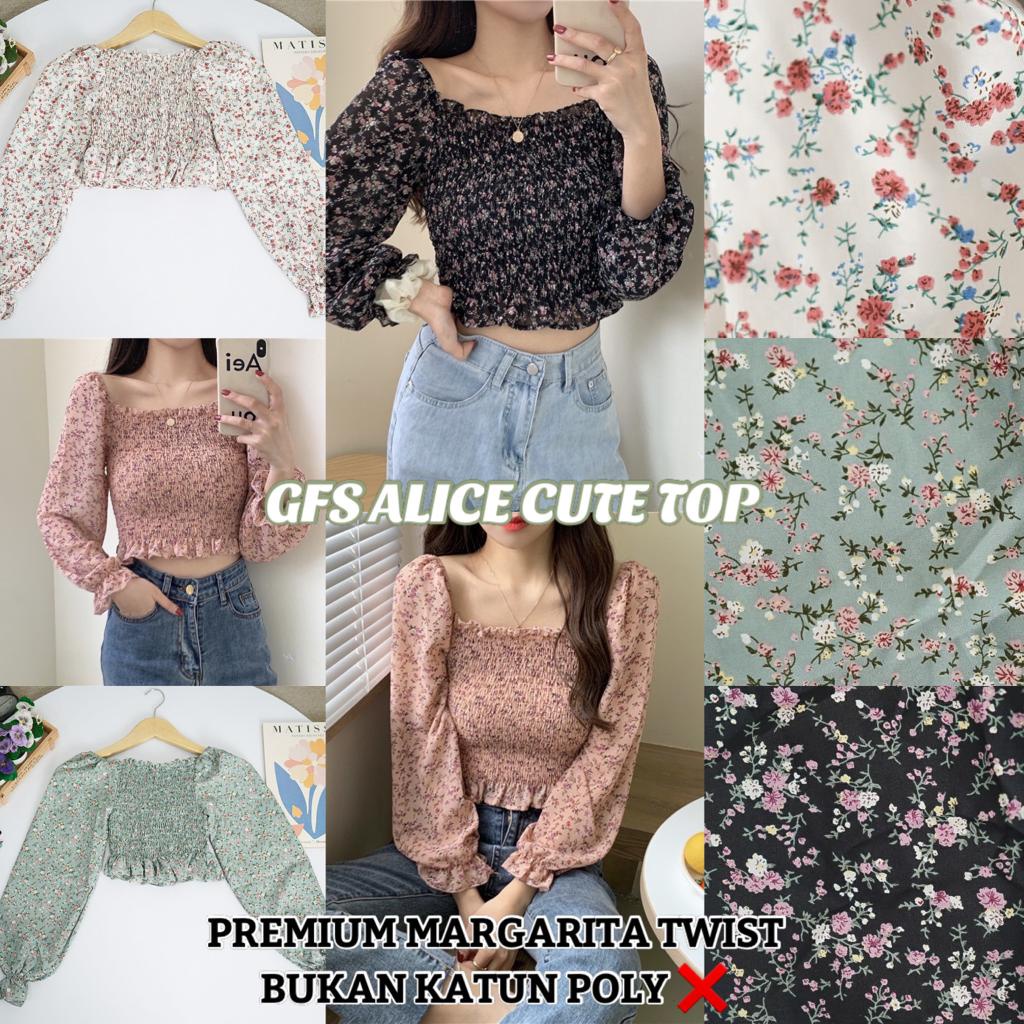 BEFAST - ZFS OOTD BLOUSE SYAHFA / ALICE CUTE TOP / Fashion kekinian Remaja ABG / OOTD Ala Korean Style / Blouse Sabrina Leher Kotak / Blouse Wanita Model Terbaru / Pakaian Wanita Modis Trendy / Blouse Motif Bunga-Bunga