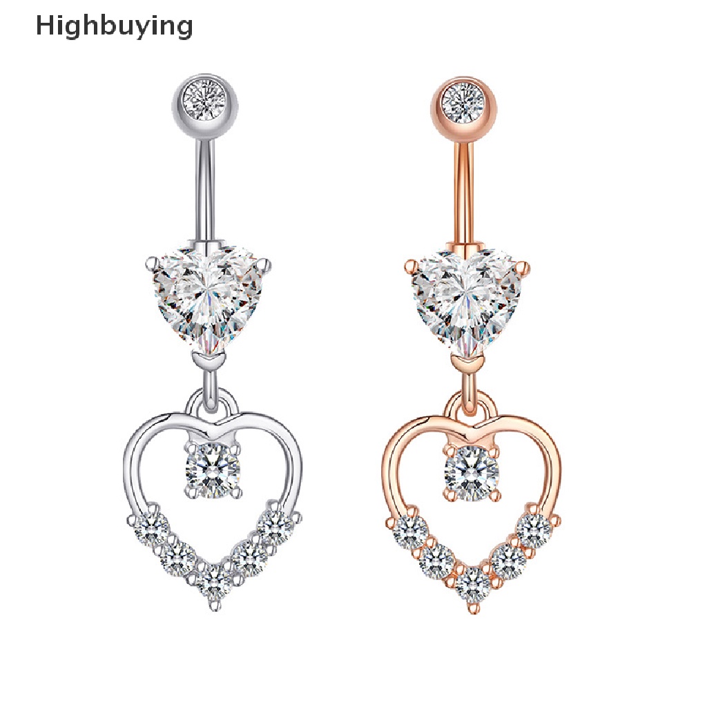 Hbid Baru Menjuntai Perut Kancing Cincin Jantung Perut Cincin Perhiasan Panjang Menjuntai Bar Belly Ring Shinyny Kristal Stainless Steel Perut Tubuh Perhiasan Glory