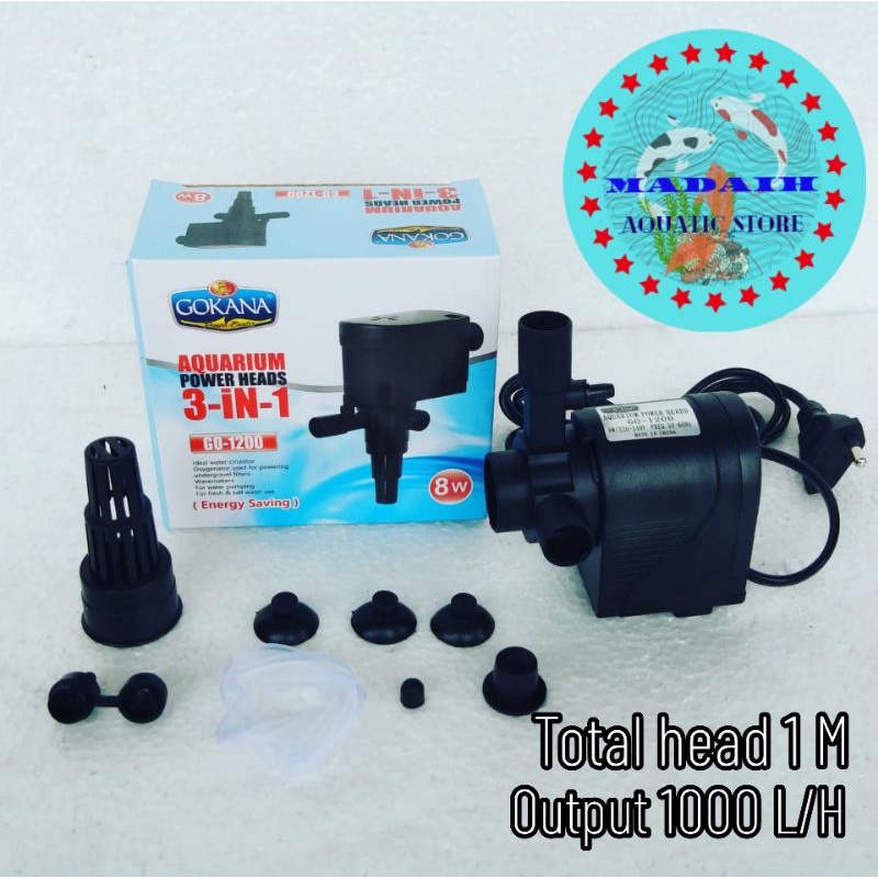 GOKANA GO-1200 , Mesin pompa air celup akuarium power head filter submersible water pump aquarium da