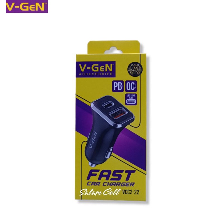 Charger Mobil/Motor V-Gen VCC-22 Fast Car Charger 38W Original Vgen Garansi Resmi