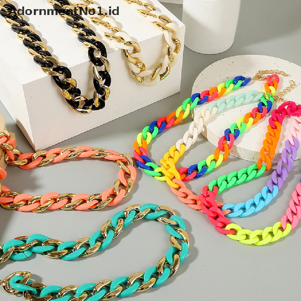 [AdornmentNo1] Akrilik Besar Chunky Tebal Choker Kalung Resin Kalung Perhiasan Retro Gaya Hip Hop Warna Tidak Luntur Resin Akrilik Kalung Ins Style Y2K Necklace [ID]