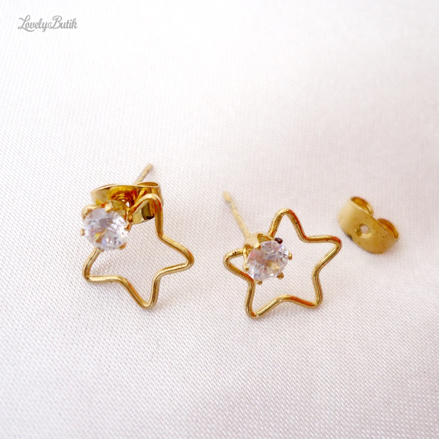 Anting Tindik Titanium Anti karat Ni4 Giwang Tusuk Emas Model Bintang Korea Terbaru - Lovelybutik