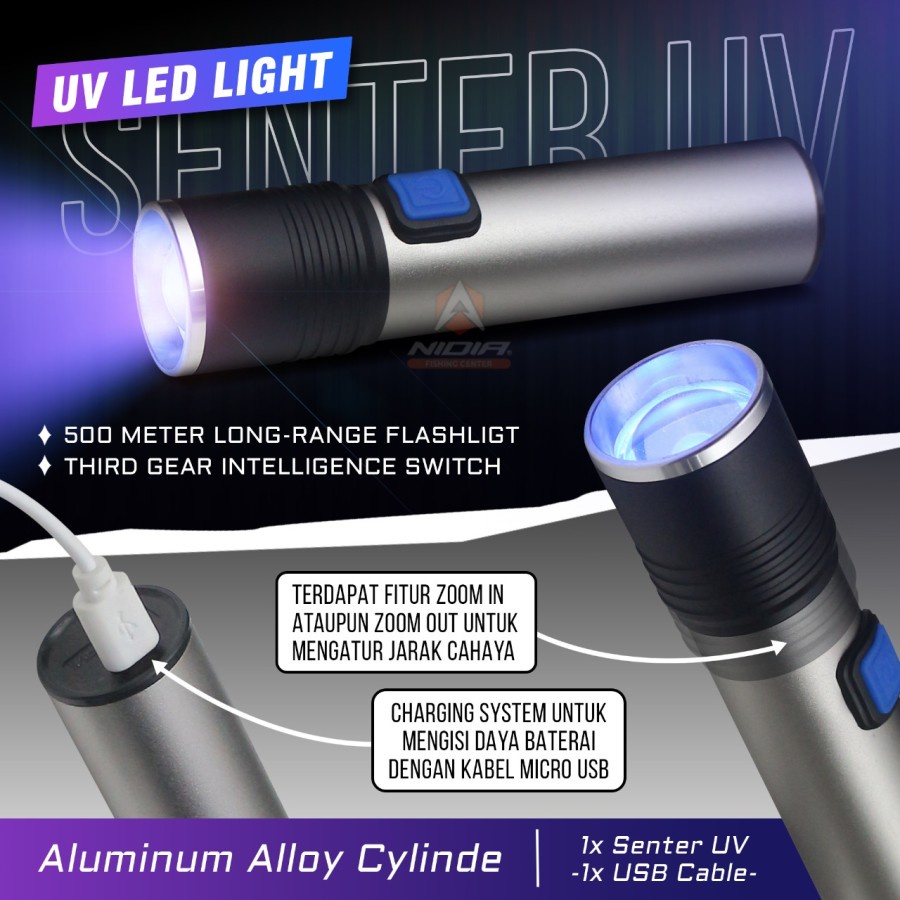 Senter UV LED Rechargeable ultraviolet untuk Assisthook - Metal Jig