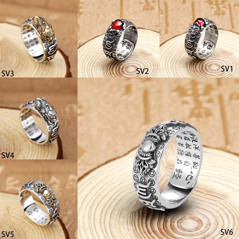 Mantra Feng Shui Attract Wealth Lucky Open Ring Buddhist Adjustable Ring