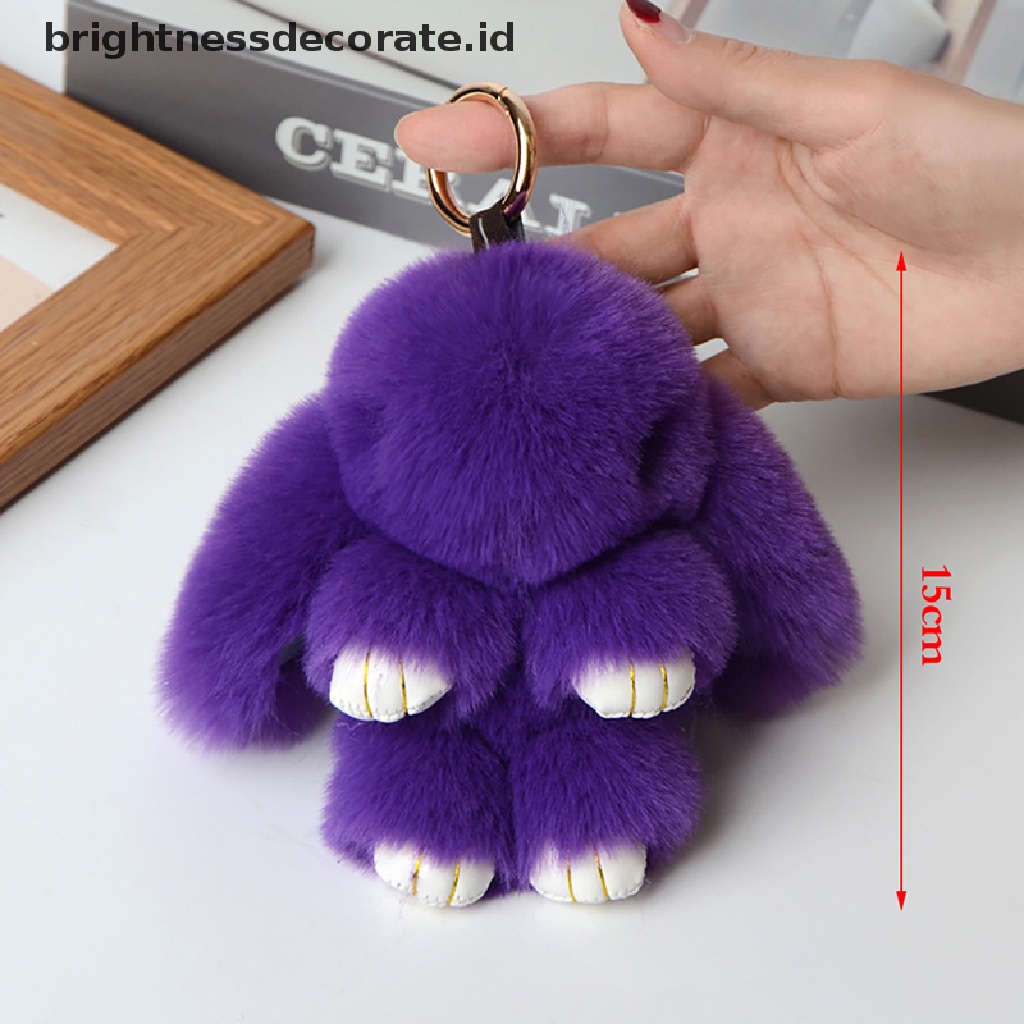 [Birth] Rabbit Keychain Ring Fluffy Bulu Asli Pompon Bunny Trinket Key Chain Charm Gantungan Kunci Lucu Di Tas Liontin Kunci Mobil [ID]