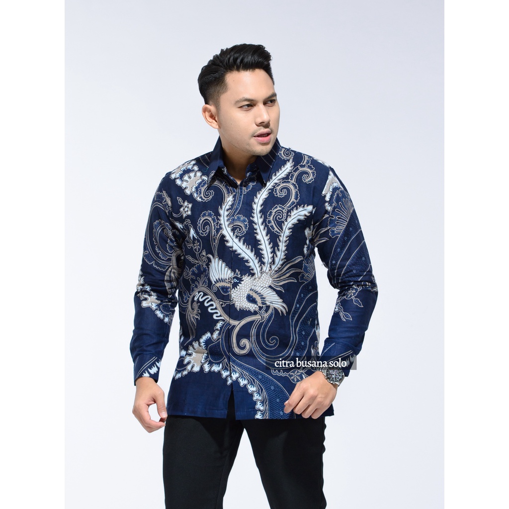 CENDRAWASIH NAVY PANJANG Kemeja Batik Pria Full Furing Bahan Katun Primisima