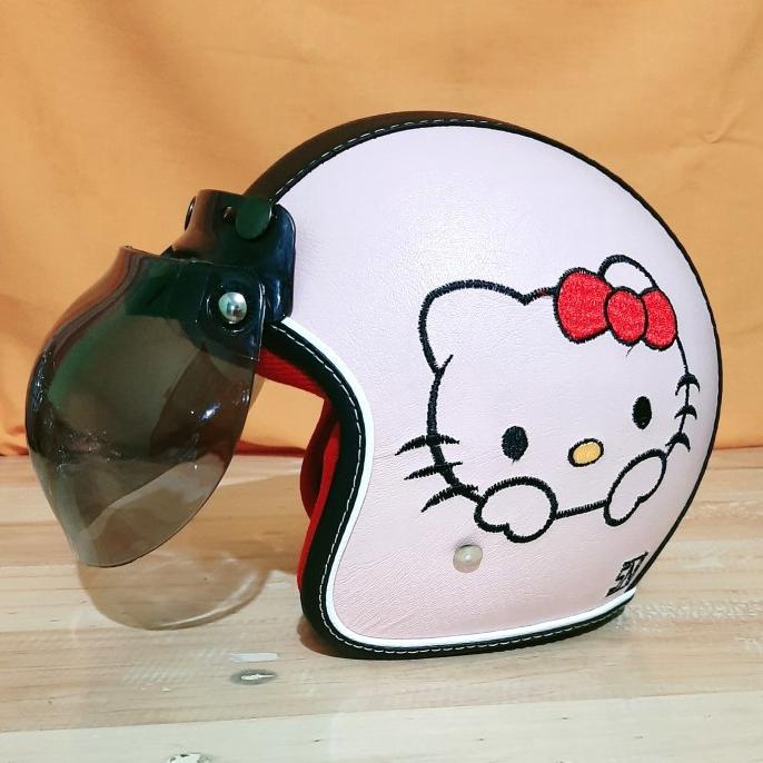 Helm Anak Retro SNI Full Kulit Hello Kitty