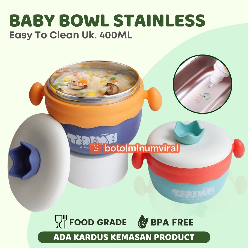 Baby Bowl Stainless Steel Insulation Warming Tedemei Feeding Cup MPASI