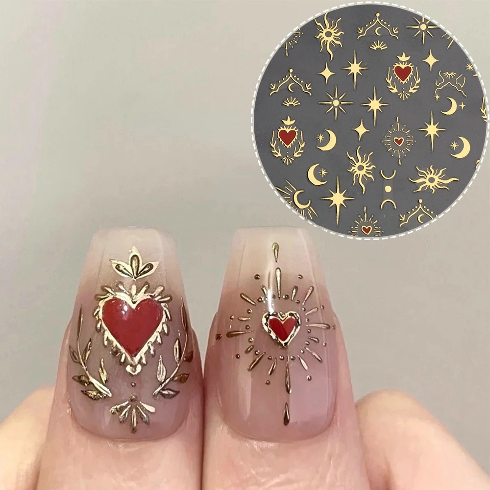 3d Jantung Stiker Untuk Kuku Hari Kasih Sayang Dekorasi Emas Bronzing Bintang Bulan Kuku Slider Kupu-Kupu Manicure Decals