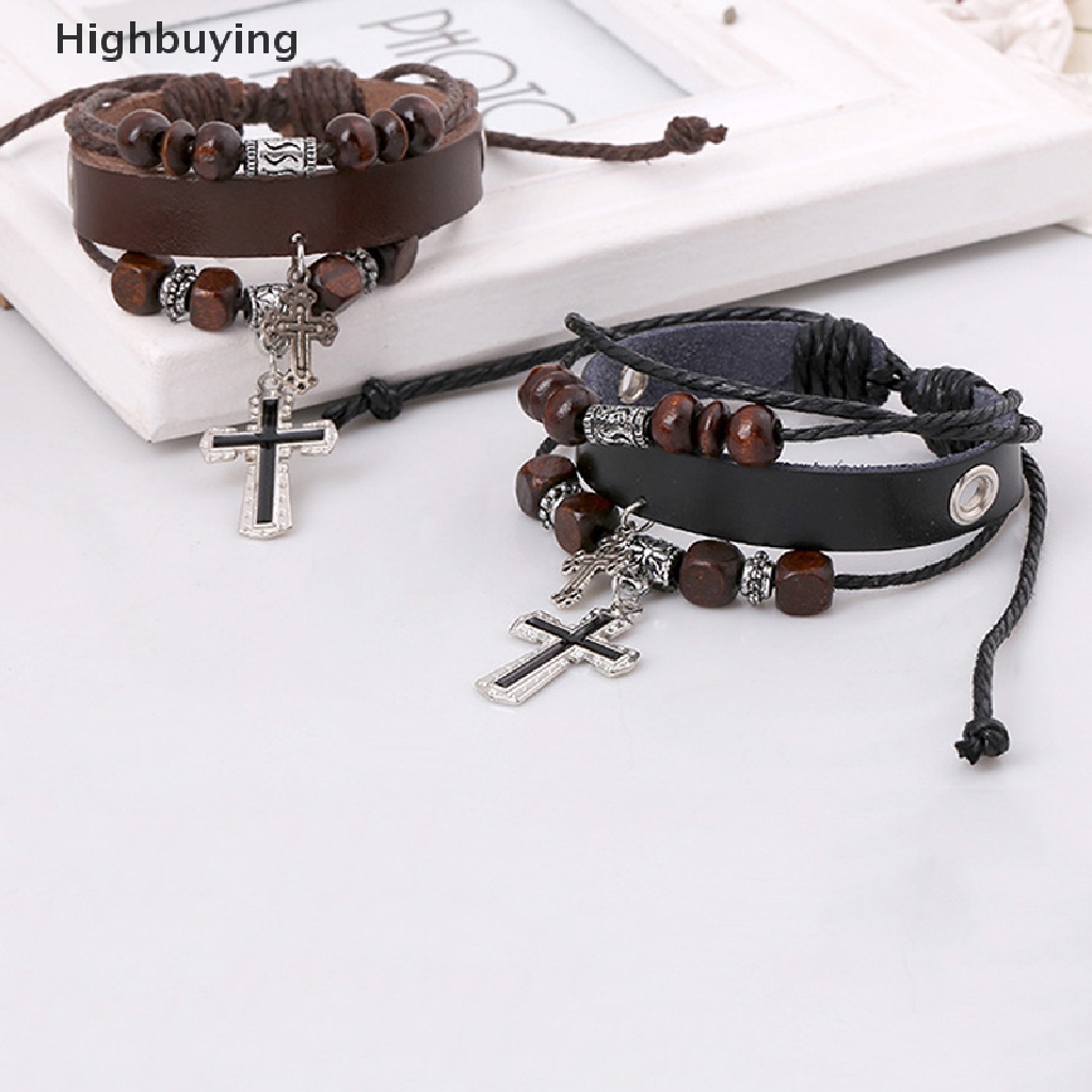 Hbid Hot Stylish Faux Leather Punk Gelang Bangle Salib Liontin Bungkus Gelang Glory