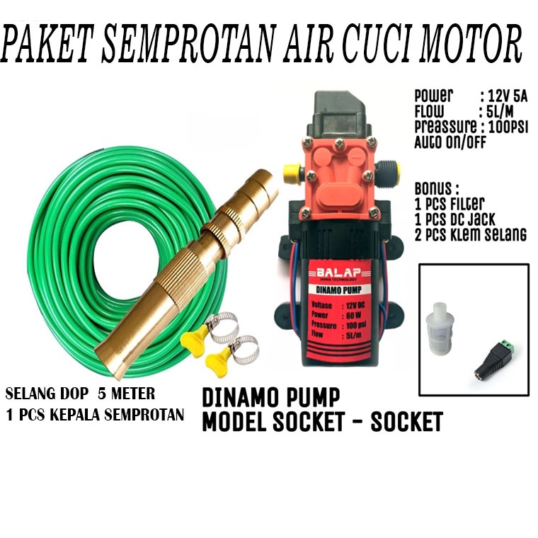 Paket Promo Selang Dop Set Semprotan Cuci Motor Mobil Selang Air Dop Semprotan Air Kuningan + Dinamo Pompa Air