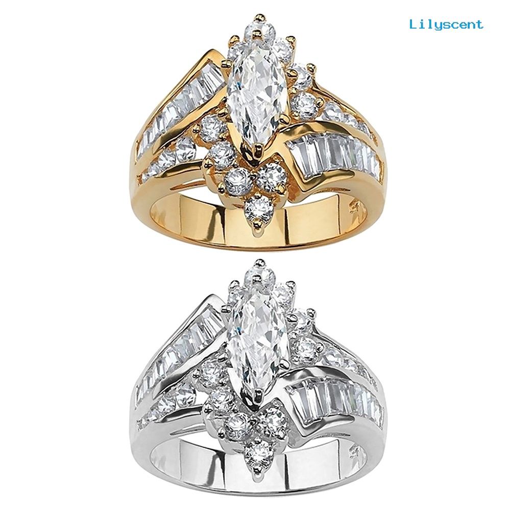 [LS] Wanita Marquise Cut Cubic Zirconia Engagement Anniversary Jari Cincin Perhiasan