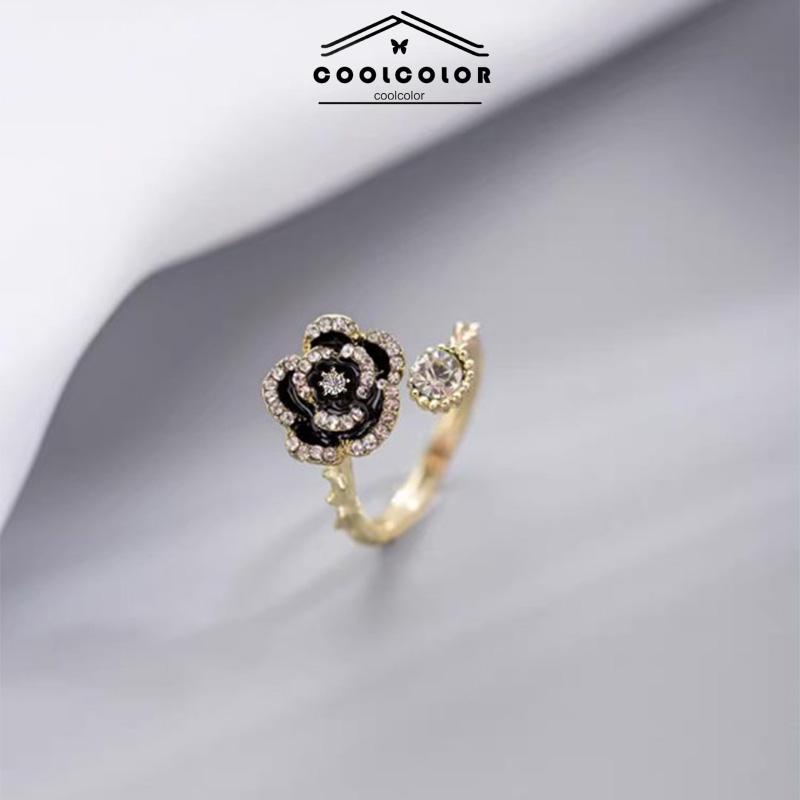 COD❤️Cincin Diamond Korea Mountain Camellia Ring Dapat Dipersiapkan Aksesori  Mewah Wanita Fashion Perhiasan