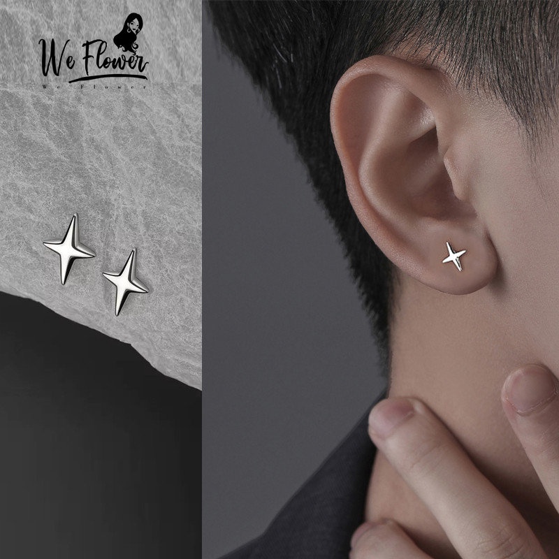 We Flower Unisex s925 Perak Bintang Stud Anting-Anting Untuk Pria Wanita Keren Fashion Kecil Anting-Anting Anti Alergi Telinga Perhiasan Hadiah