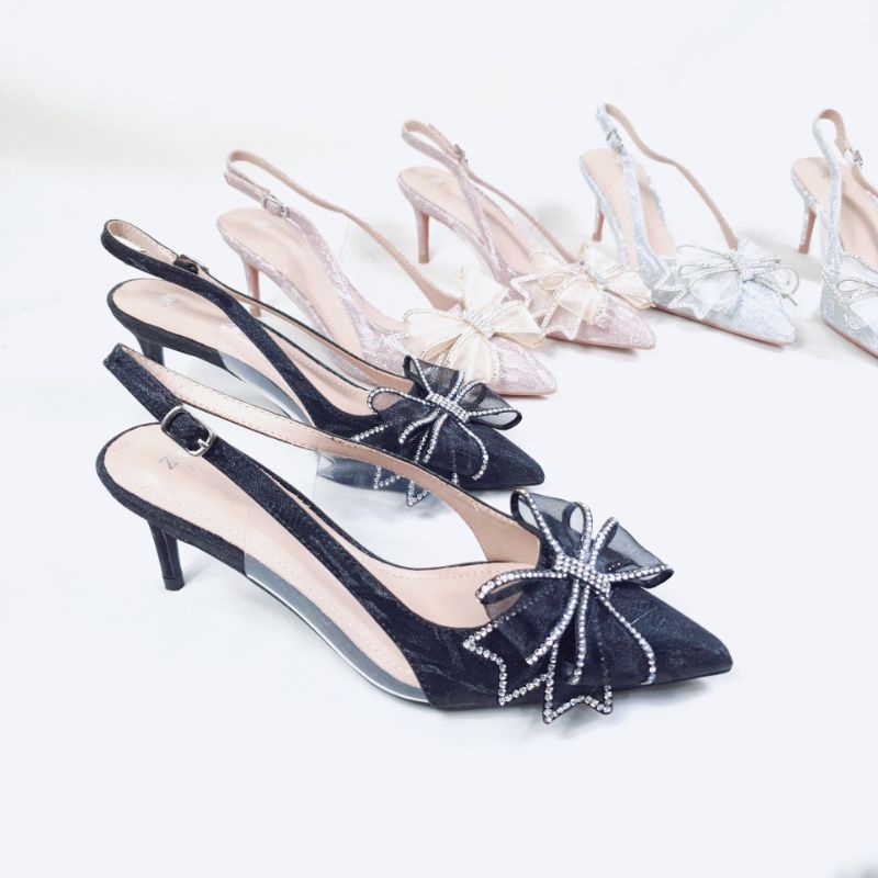 PROMO ZR Slingback Glitter Heels with Ribbon 5 cm &amp; 7 cm + FREE PAPERBAG