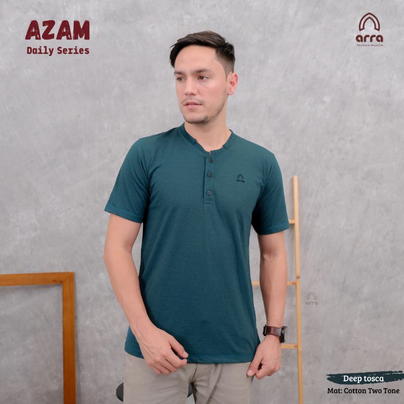 Arra Azam Shirt Pria Kaos Katun Two Tone Pria Atasan Pria Lengan Pendek Bersantai Series