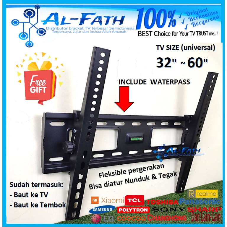 Garansi COCOK!! Bracket TV 32&quot; s/d 60&quot; Universal 60 55 50 45 43 42 40 32 24 21 inch cocok banyak merk TV WATERPASS