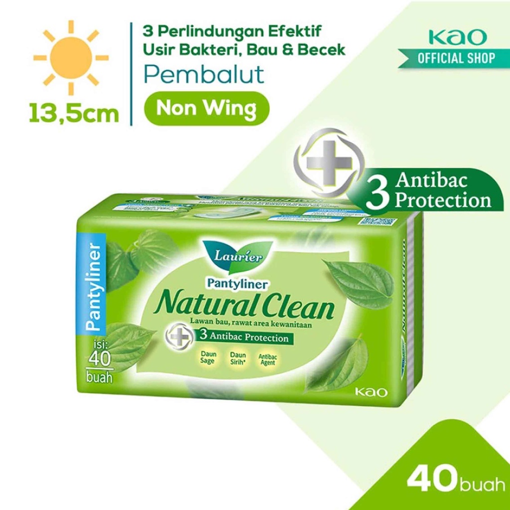 Pantyliner No Wing* Laurier Natural Clean* Pembalut isi 40pcs