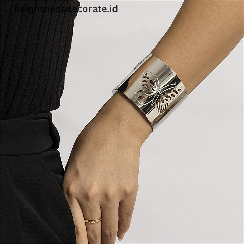 [Birth] Metal Hollow Butterfly Bangles Untuk Wanita Terbuka Adjustable Lebar Manset Gelang Pesta Pernikahan Perhiasan [ID]