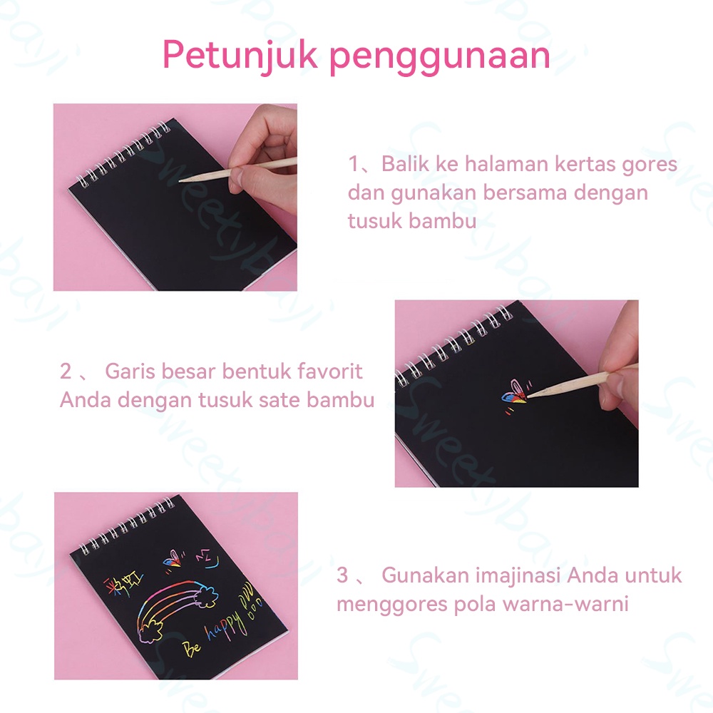 SweetyBayi Scratch note kecil Buku magic warna colourful Scratch note kecil Mainan edukasi Black cardboard