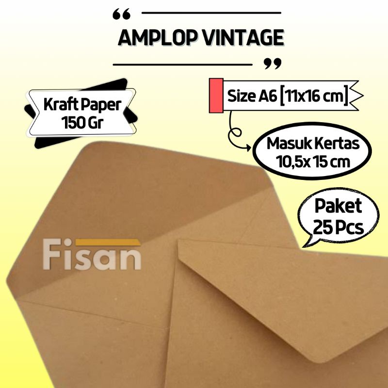 

25 Pcs Amplop Vintage Kraft A6 11x16 cm