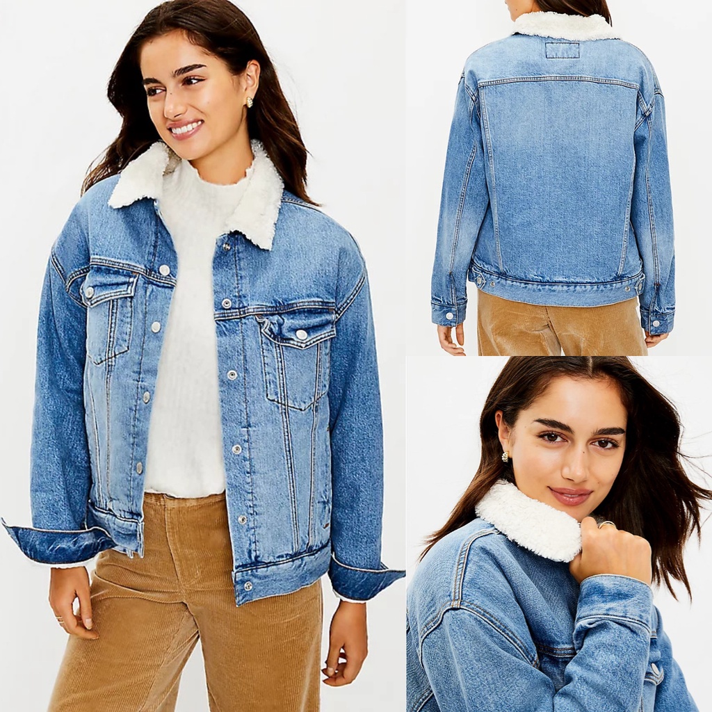 Jaket Denim Wanita LOFT Sherpa Lined Denim Trucker Jacket