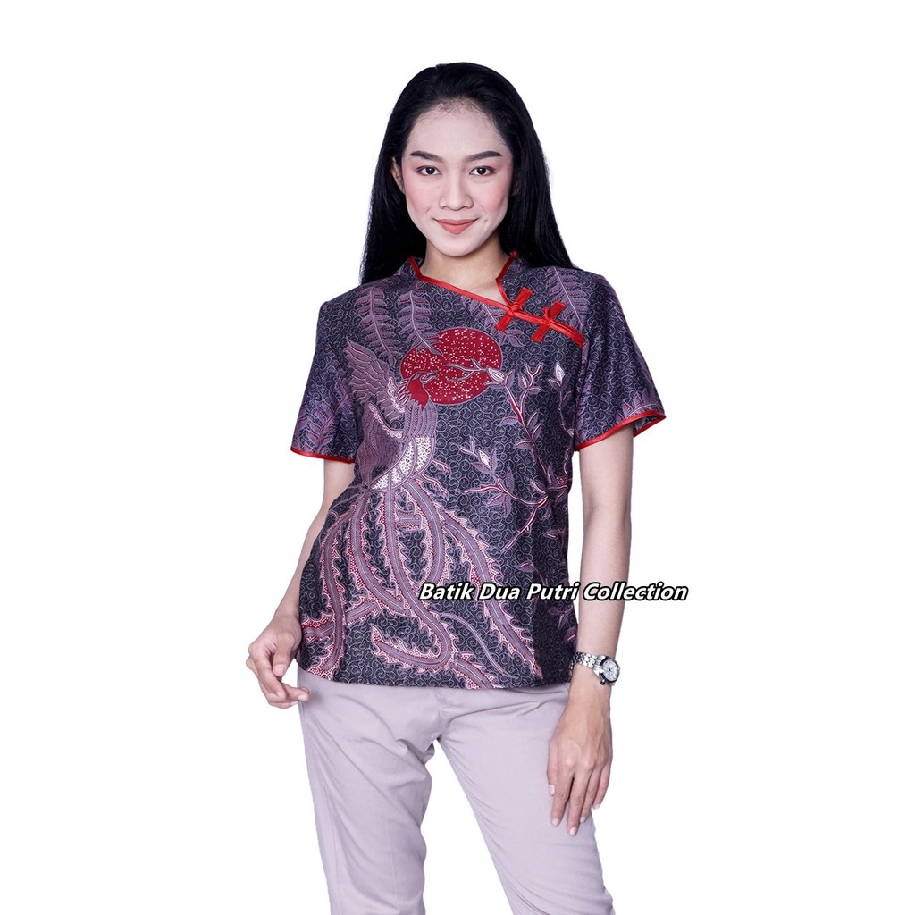 Blouse Batik Lengan Pendek Atasan Batik Modern Rembulan Batik Dua Putri Pekalongan