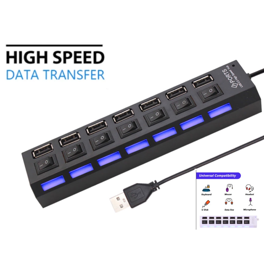 OEING USB Hub 2.0 7 Port dengan Tombol On Off - U911